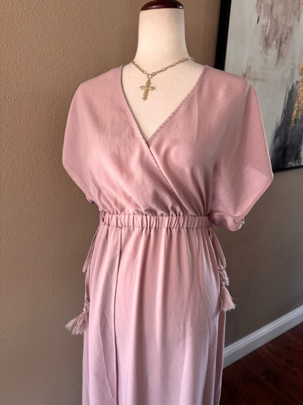 CHARME U Women's Blush V-Neck Maxi Dress NWOT - Picture 5 of 8